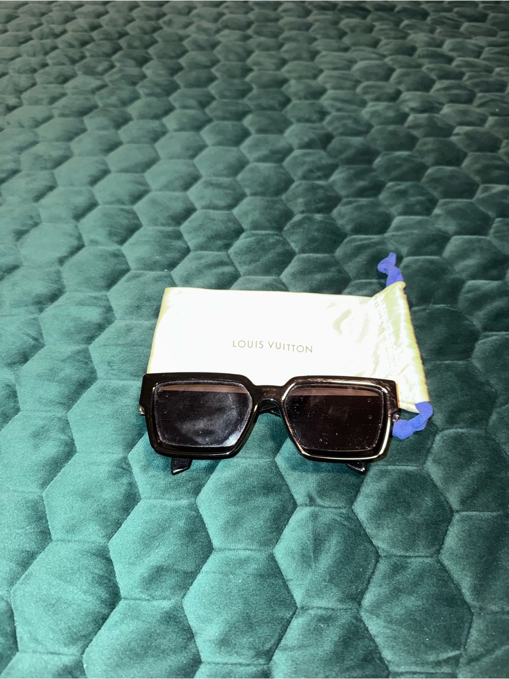Louis Vuitton Black Rectangular Sunglasses with Subtle Gold Accents